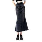 Falda vaquera de sirena con patchwork negro